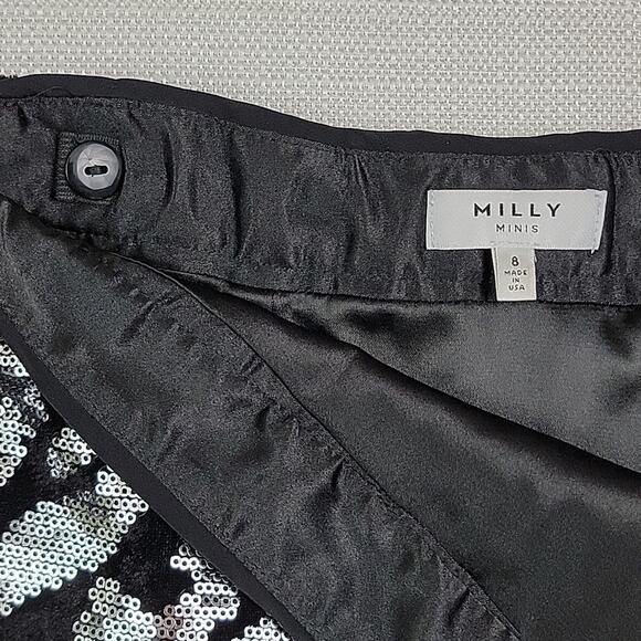 Milly Minis Animal Print Zebra Stripes Silver Sequins Black Velvet Mini Skirt 8 - Picture 8 of 13